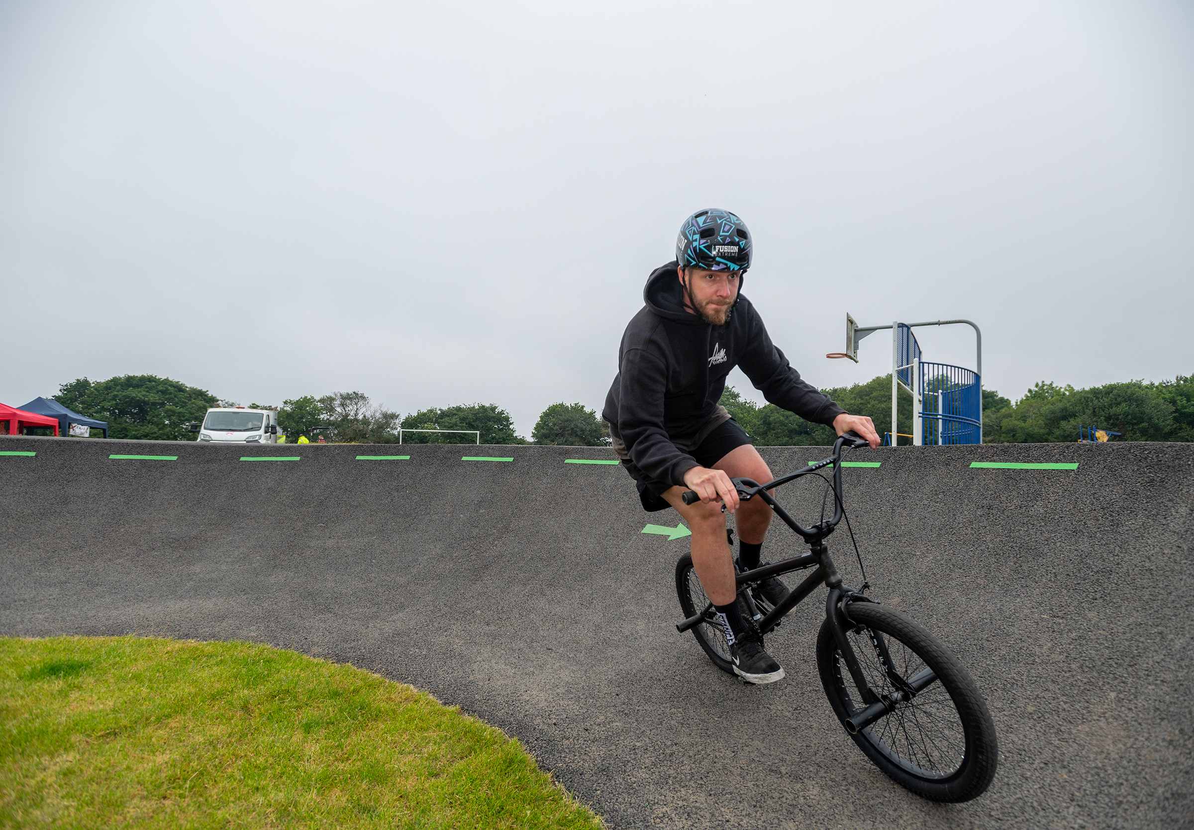 Matti from Fusion Extreme rides the bowl part of the pump track